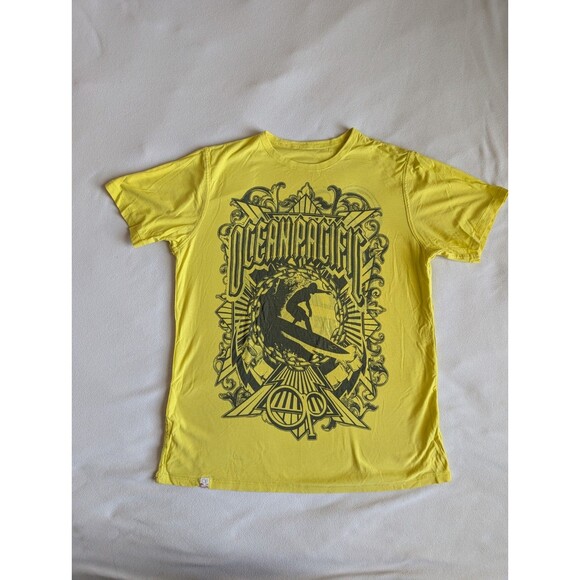 Ocean Pacific OP T-Shirt Mens Medium Reversible Vintage Y2K Graphic Tee Yellow - Picture 1 of 11